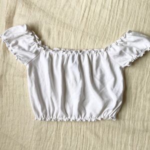 Cute White Elastic Trim Crop Top